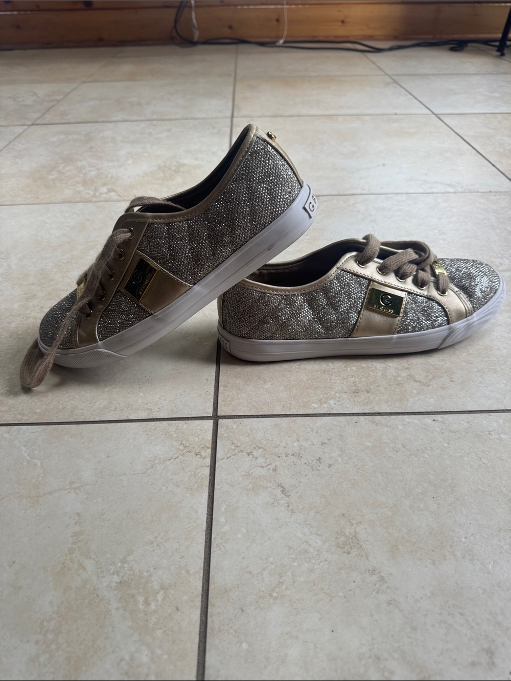 G by Guess Metallic Gold and Silver Quilted Low-Top Sneakers
